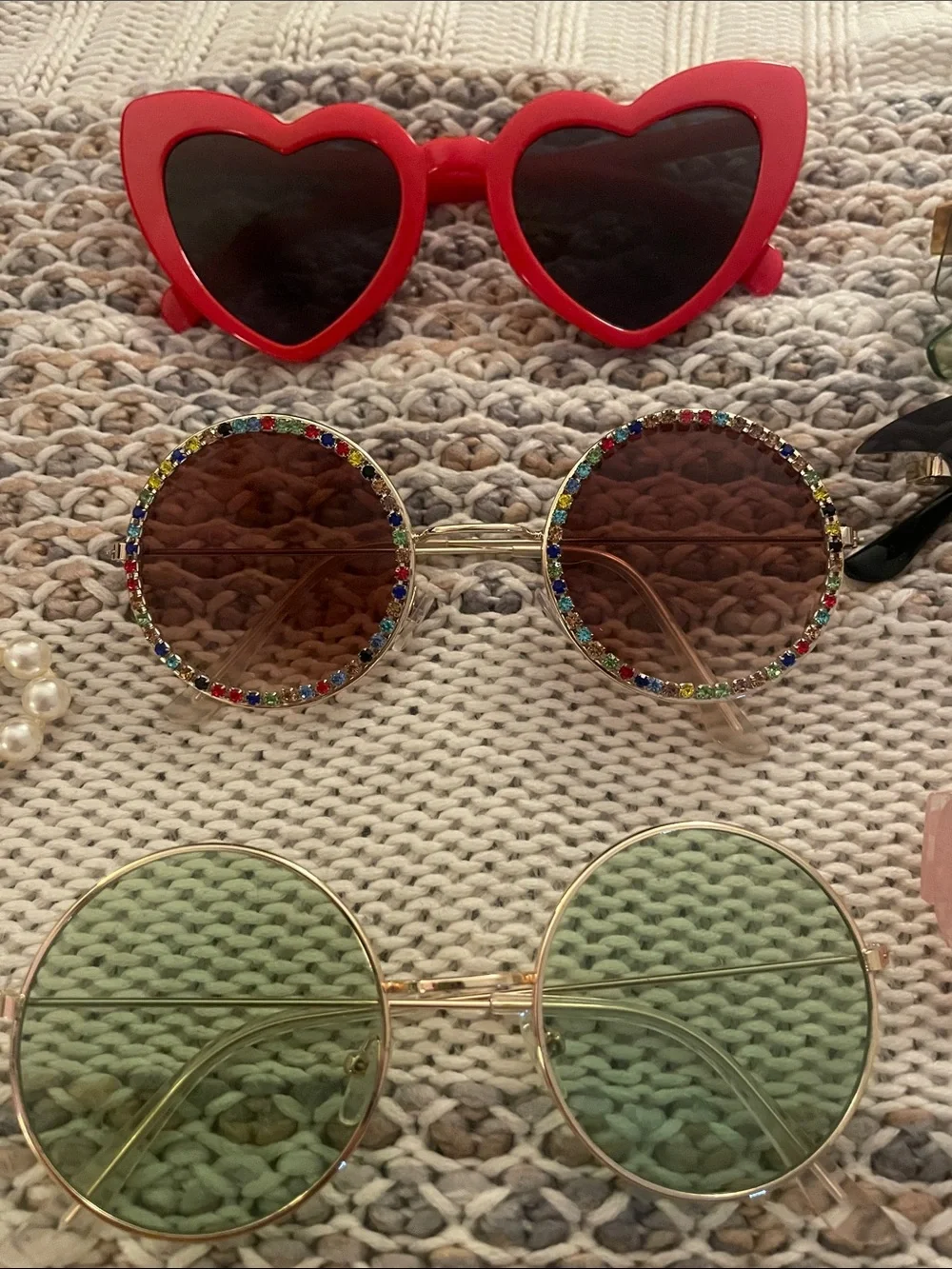 Assorted Vintage-Inspired Sunglasses Bundle with Pearl Necklace